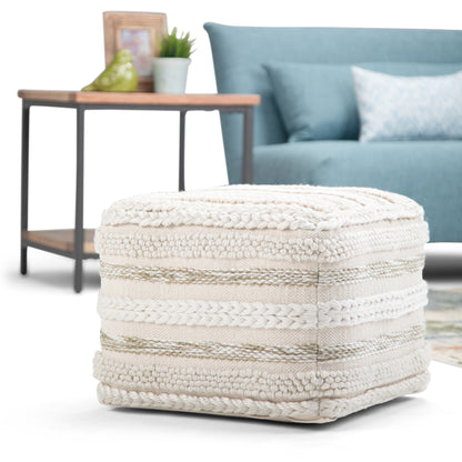 Beige Sommer Pouf - 18 Inch Wide Square Fabric Bean Bag