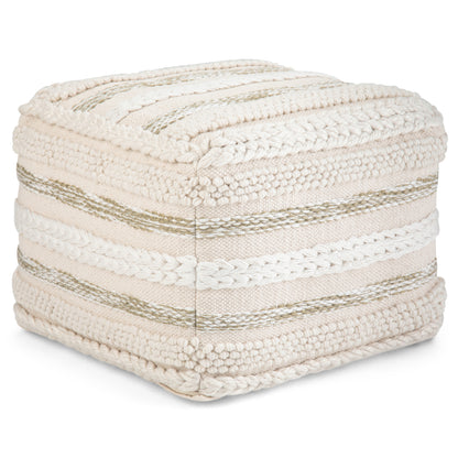 Sommer 18 inch Wide Square Pouf in Natural Handloom Woven Cotton