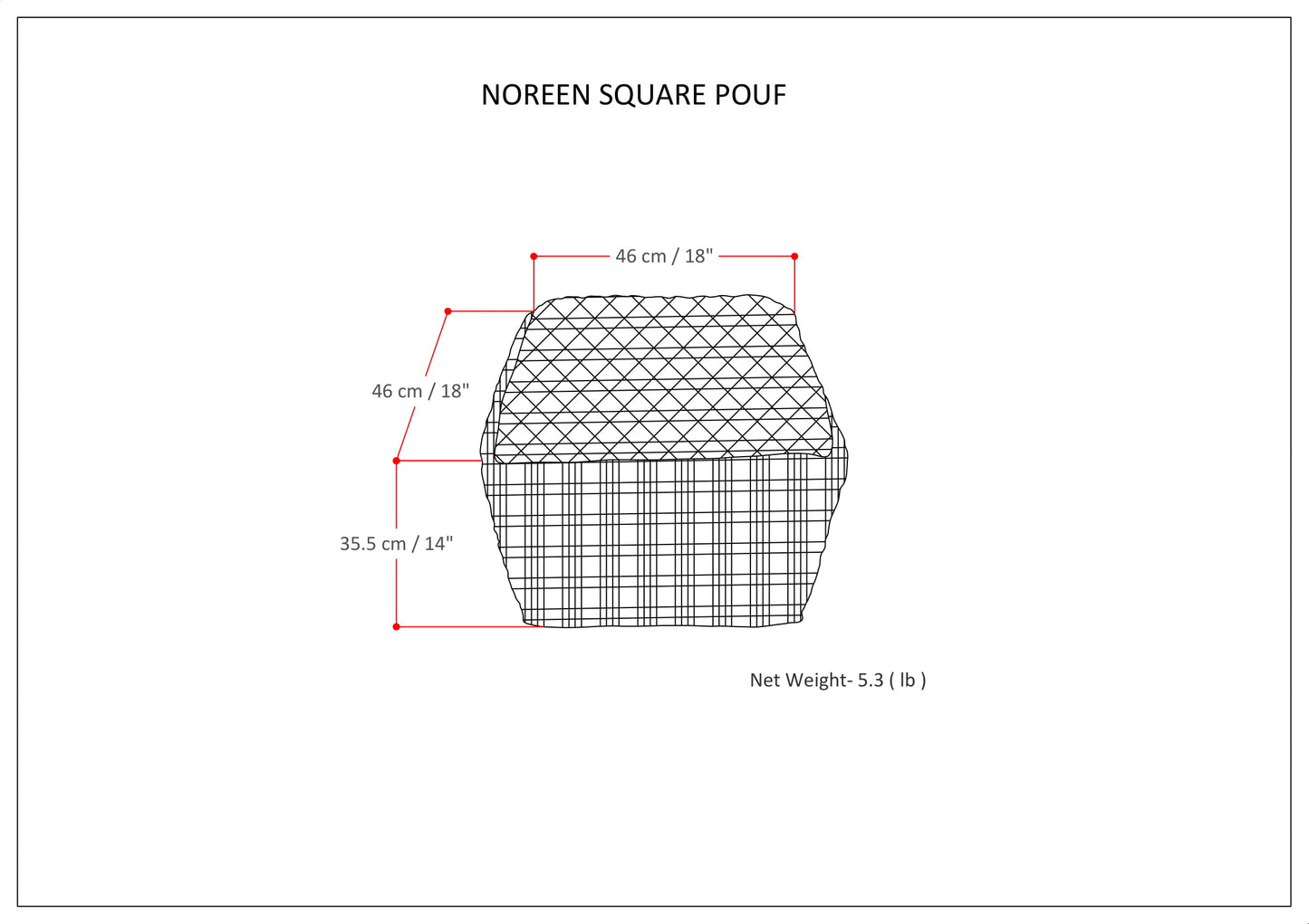 White Fabric Square Pouf - 18" D x 18" W