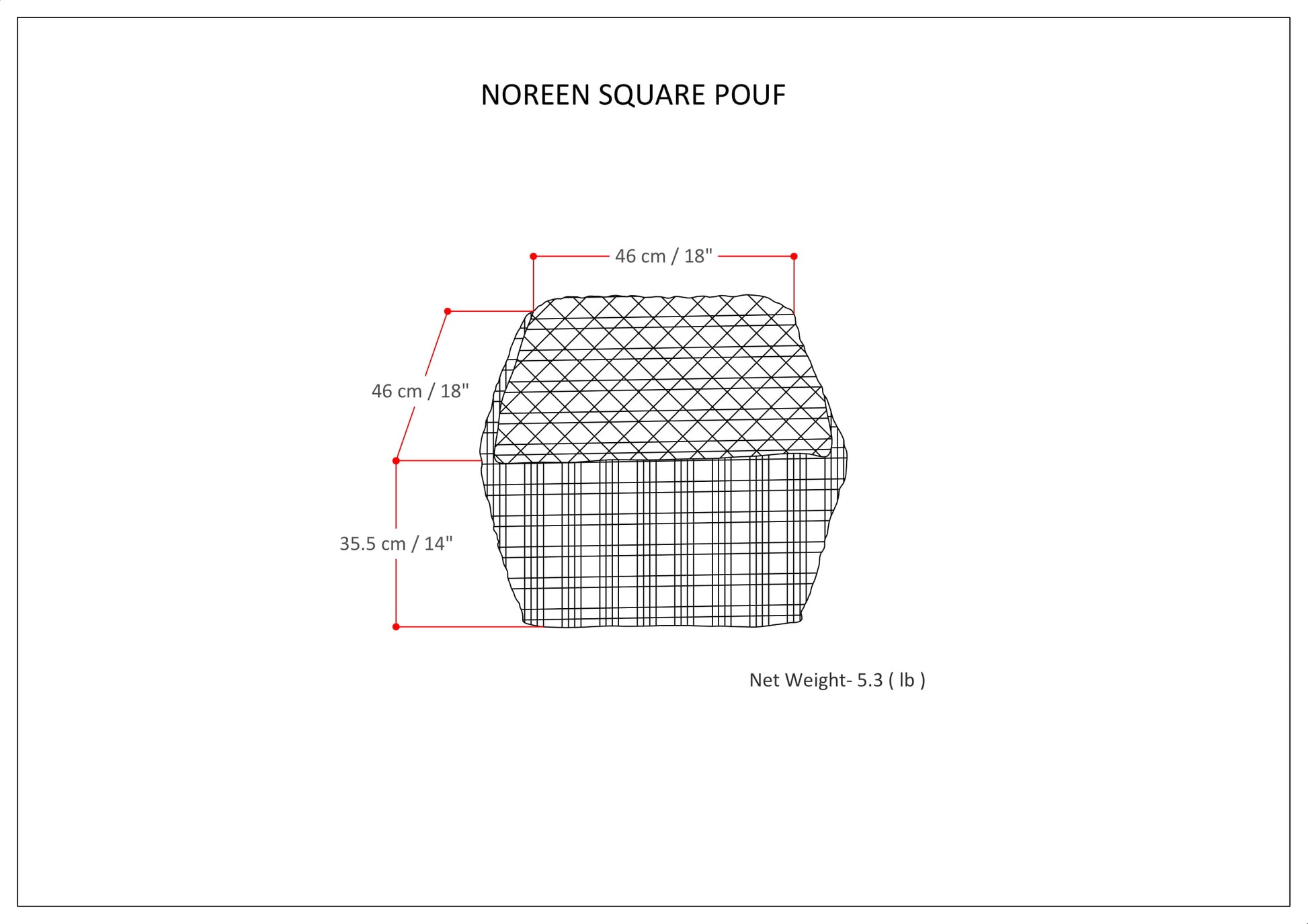 White Fabric Square Pouf - 18" D x 18" W