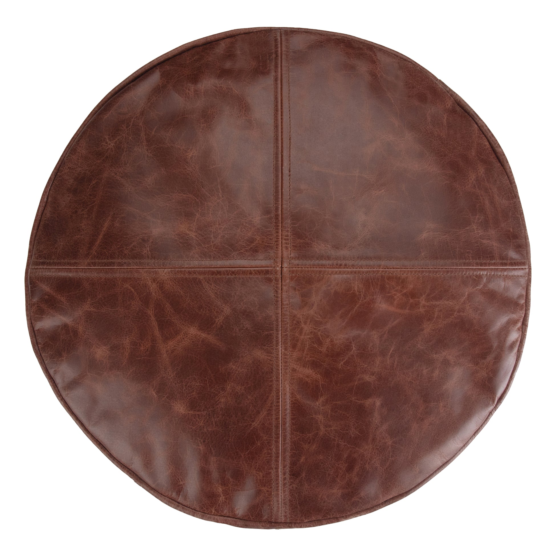 Dark Brown Leather Round Pouf - 18 Inch for Living Room