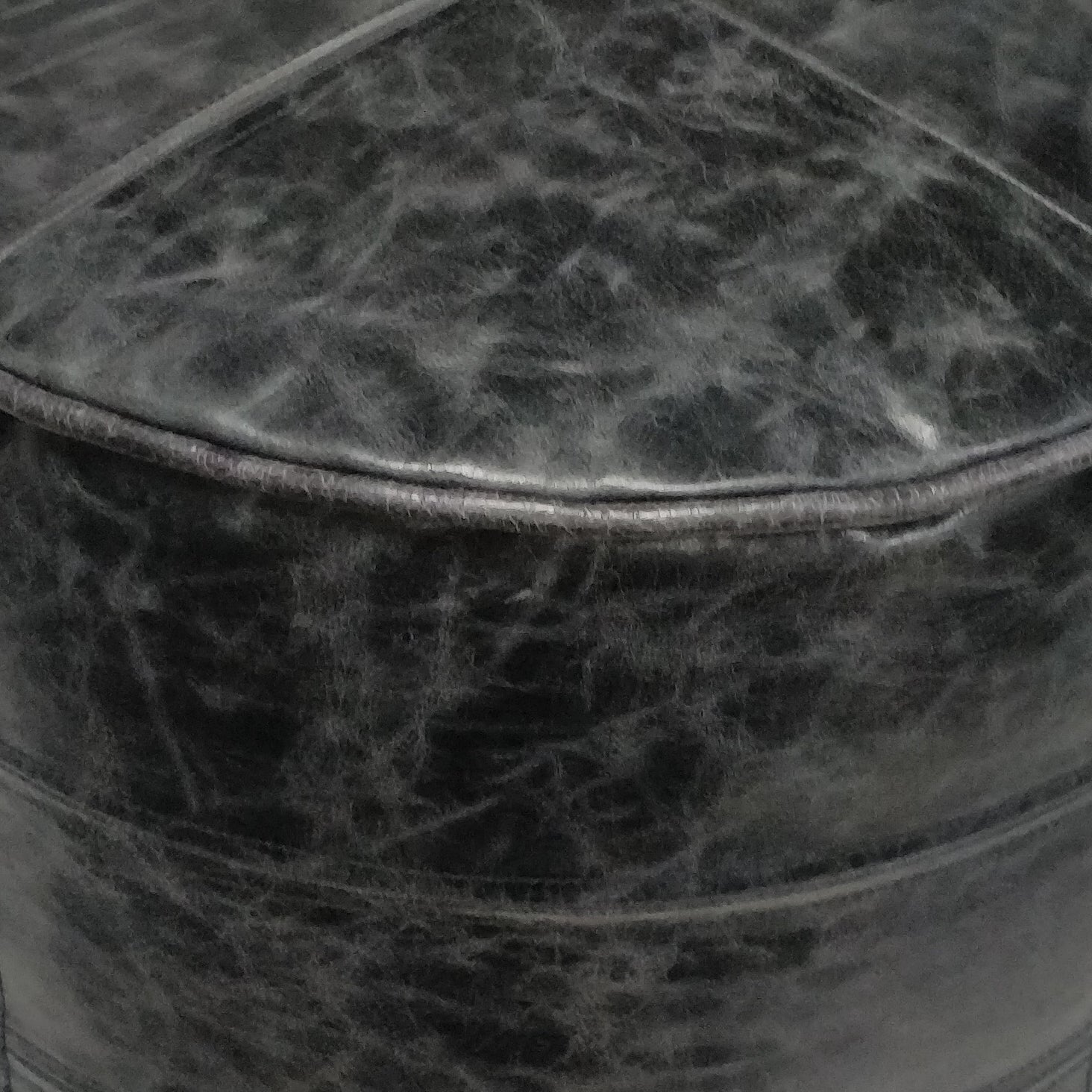 Dark Gray Leather Round Pouf - 18 Inch