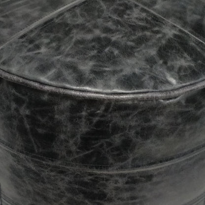 Dark Gray Leather Round Pouf - 18 Inch