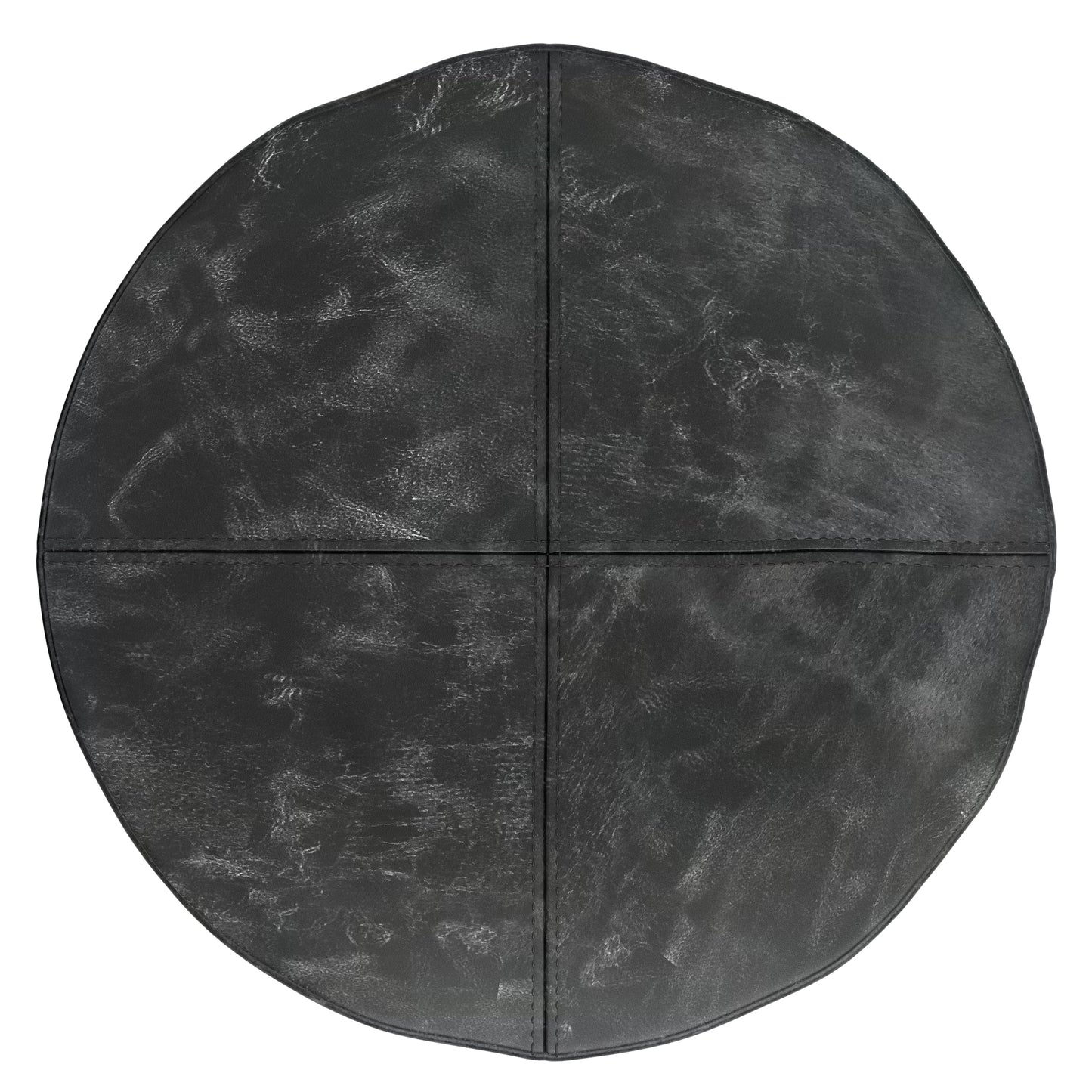 Dark Gray Leather Round Pouf - 18 Inch
