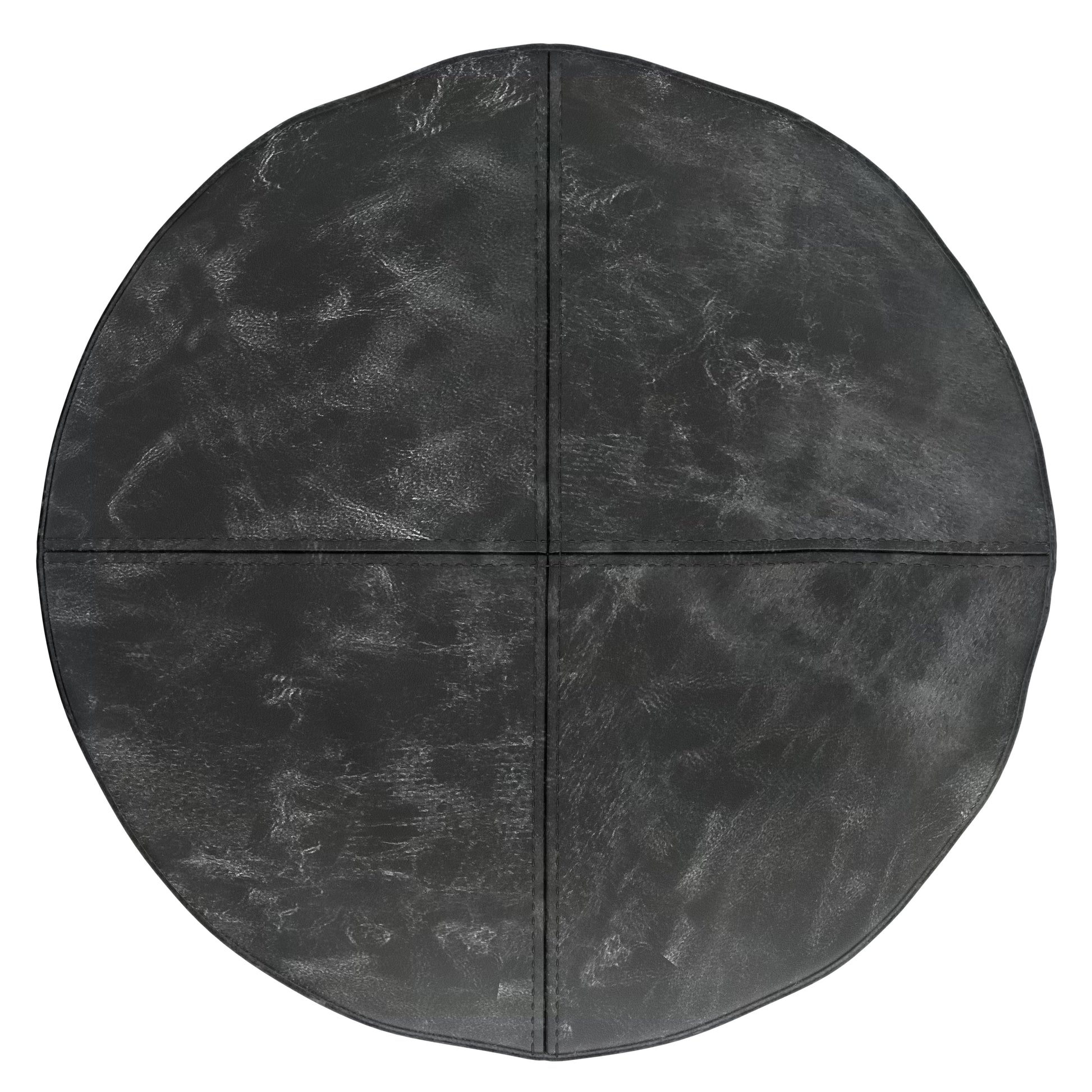 Dark Gray Leather Round Pouf - 18 Inch