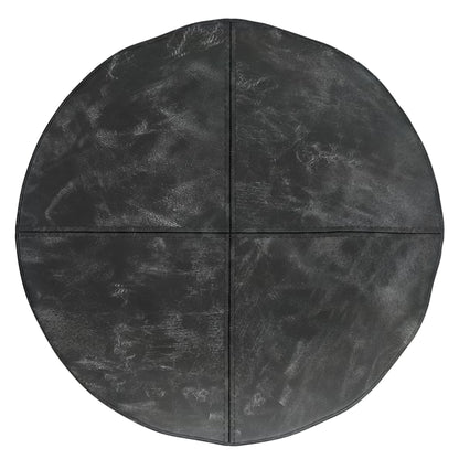 Dark Gray Leather Round Pouf - 18 Inch