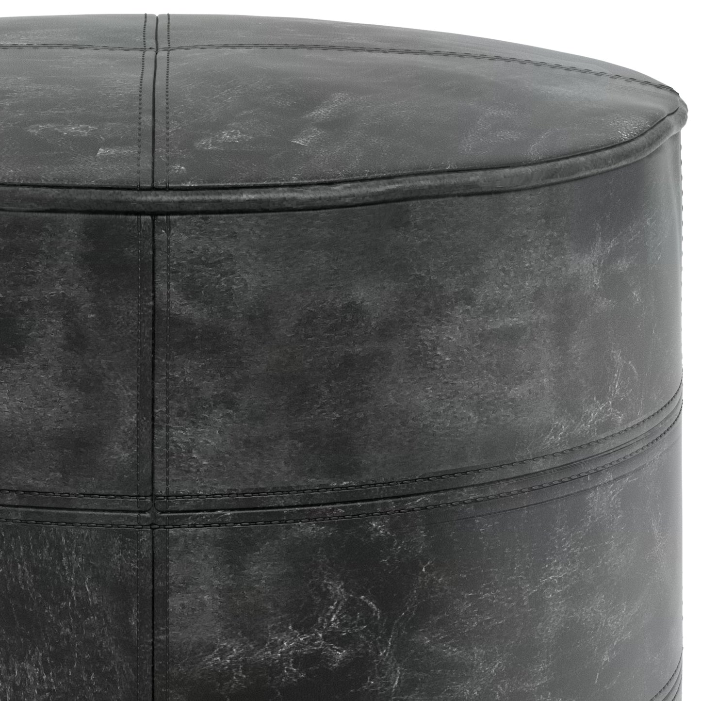 Dark Gray Leather Round Pouf - 18 Inch
