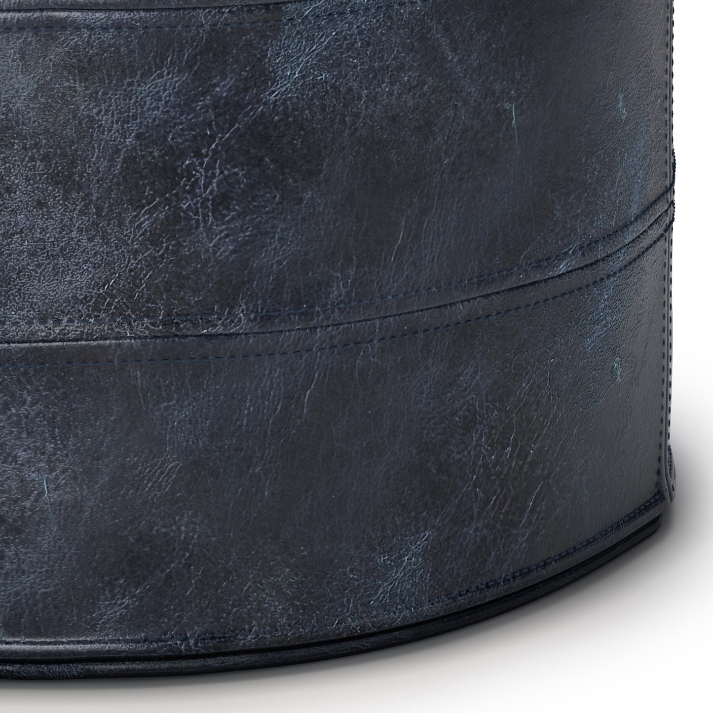 Distressed Blue Leather Pouf for Living Room Comfort and Storage