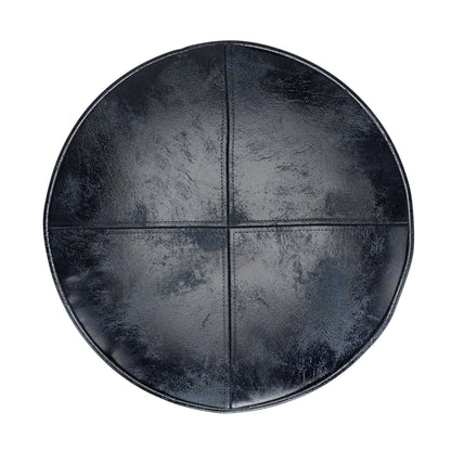Distressed Blue Leather Pouf for Living Room Comfort and Storage