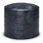 Connor 18 inch Wide Round Pouf in Distressed Navy Blue Genuine Leather