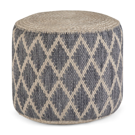 Edgeley 18 inch Wide Round Pouf in Grey and Natural Handwoven Jute and Cotton