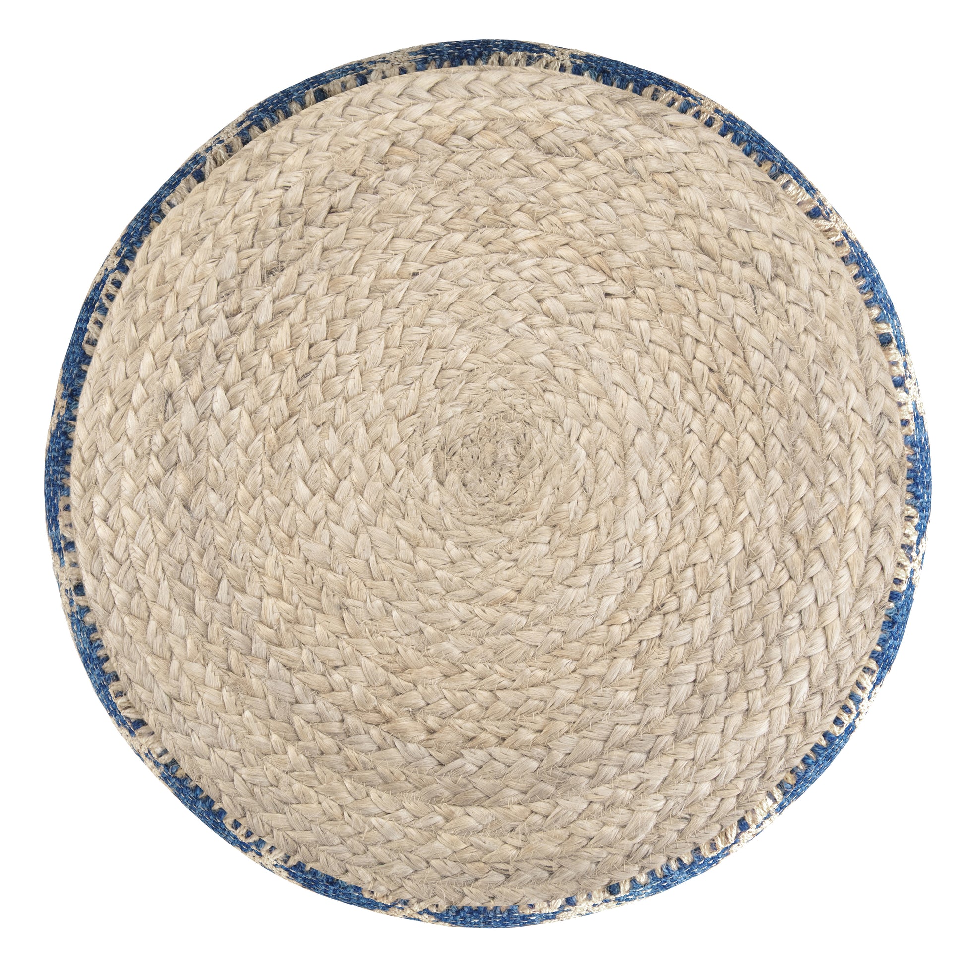 Blue Fabric Round Pouf - 18 Inch Accent Chair