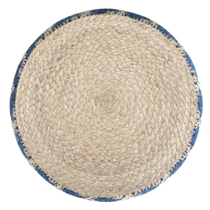 Blue Fabric Round Pouf - 18 Inch Accent Chair