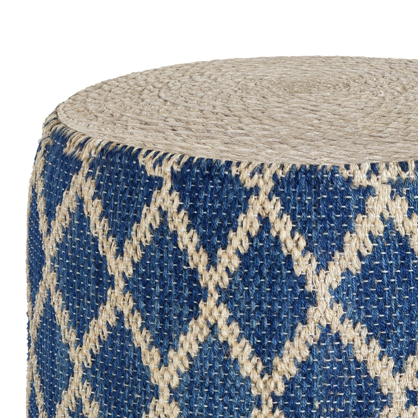 Blue Fabric Round Pouf - 18 Inch Accent Chair