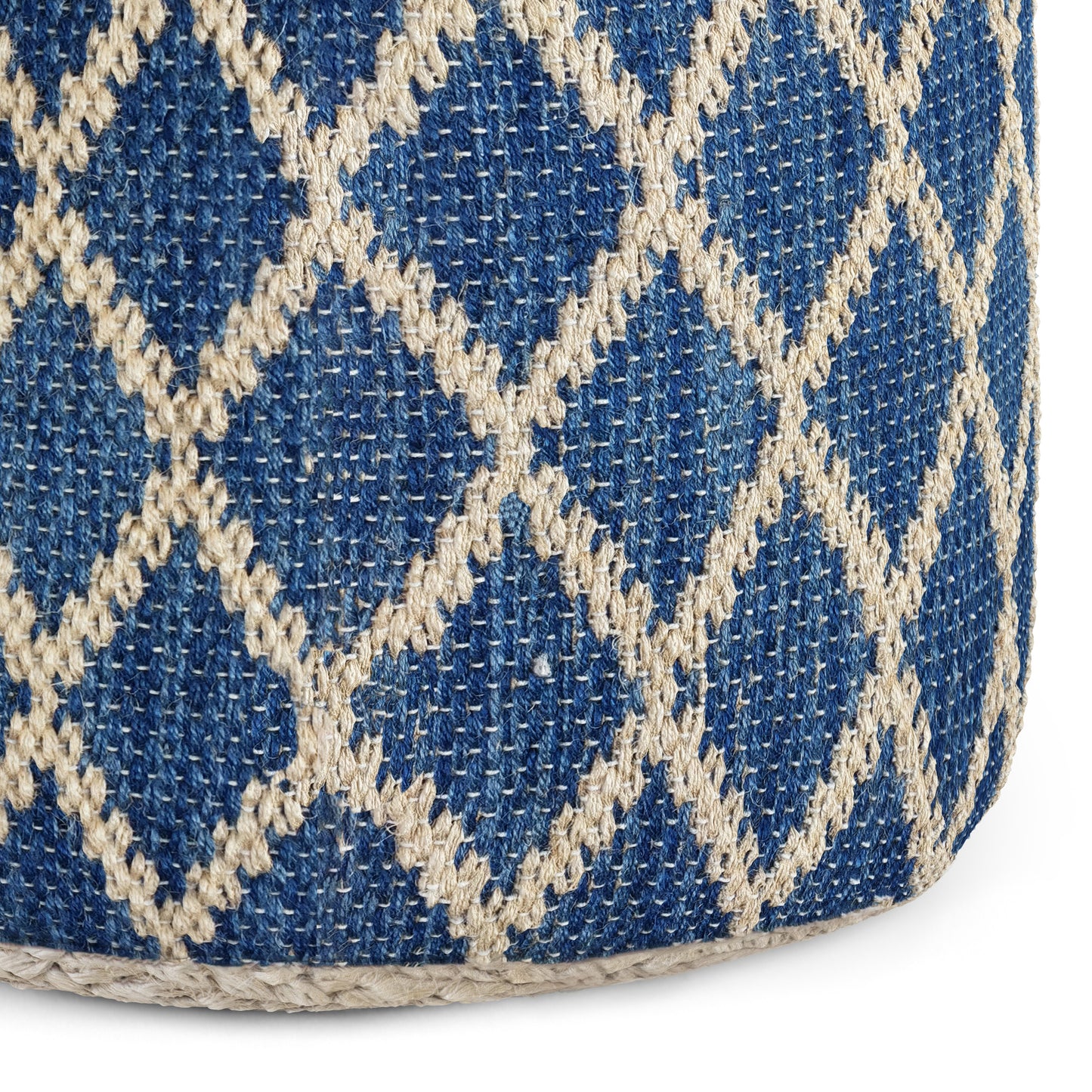 Blue Fabric Round Pouf - 18 Inch Accent Chair