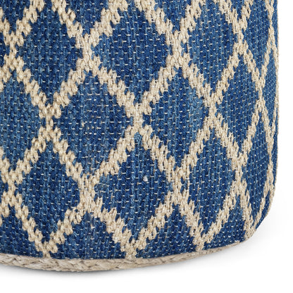 Blue Fabric Round Pouf - 18 Inch Accent Chair