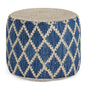 Edgeley 18 inch Wide Round Pouf in Classic Blue and Natural Handwoven Jute and Cotton