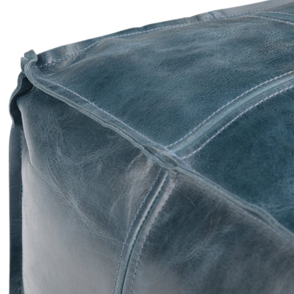 Teal Buffalo Leather Square Pouf - 18" D x 18" W for Living Room