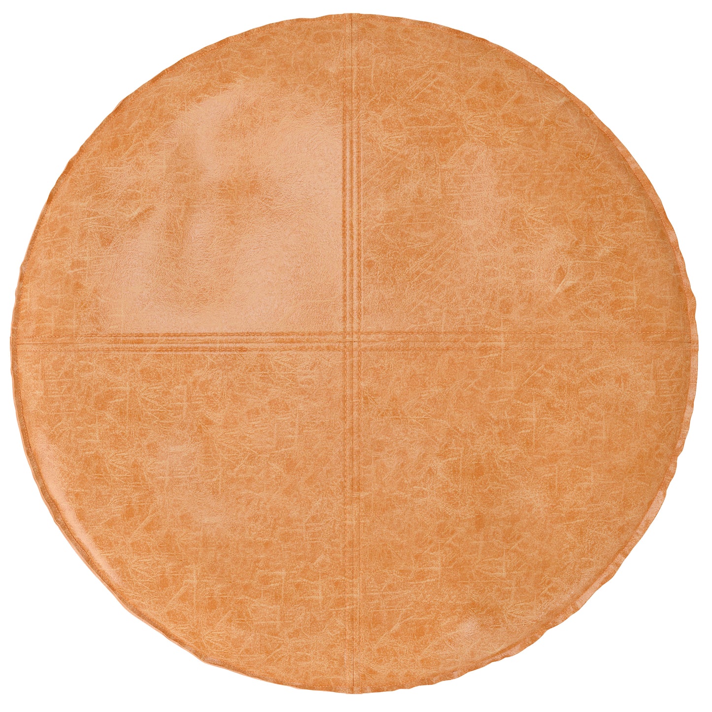 Round Faux Leather Coffee Table Pouf in Light Brown Vegan Leather
