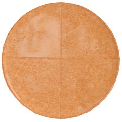 Round Faux Leather Coffee Table Pouf in Light Brown Vegan Leather