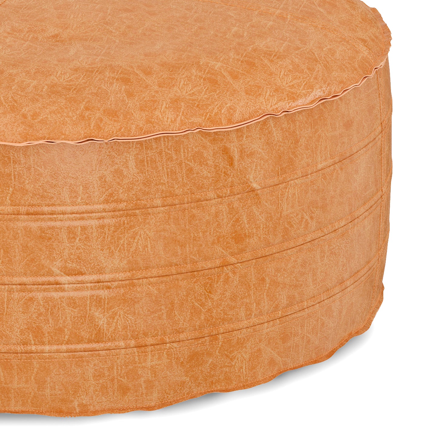 Round Faux Leather Coffee Table Pouf in Light Brown Vegan Leather