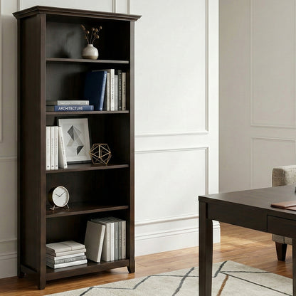 Amherst 30 inch Solid Wood 5 Shelf Bookcase in Hickory Brown