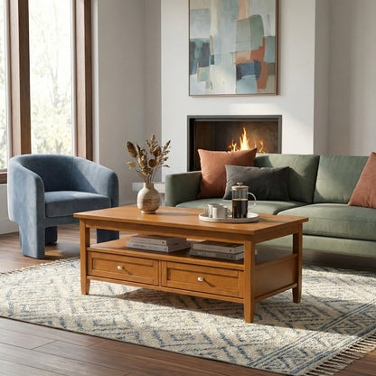Light Brown Wood Coffee Table - 48" Wide Storage