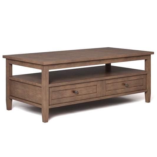 Warm Shaker Solid Wood 48 inch Wide Transitional Coffee Table in Rustic Natural Aged Brown