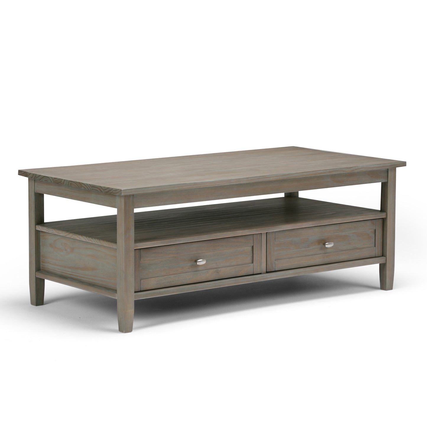 Warm Shaker Solid Wood 48 inch Wide Transitional Coffee Table in Distressed Grey