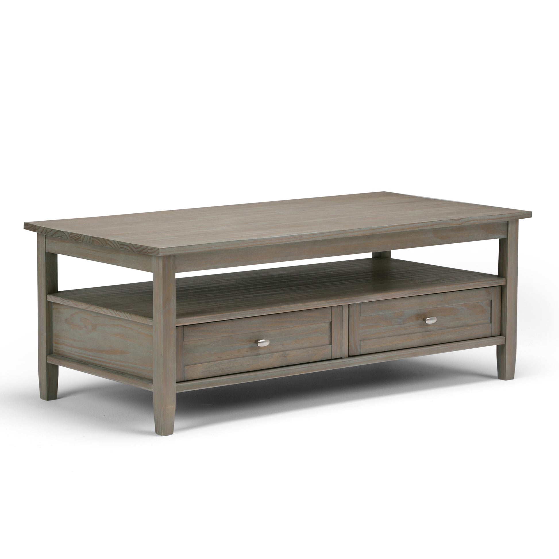 Warm Shaker Solid Wood 48 inch Wide Transitional Coffee Table in Distressed Grey