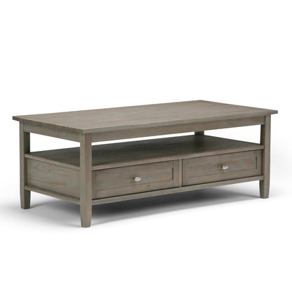Warm Shaker Solid Wood 48 inch Wide Transitional Coffee Table in Distressed Grey