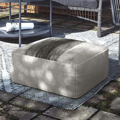 Silver Striped Outdoor Pouf for Patio or Indoor Comfort