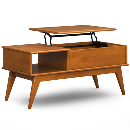Draper 48 inch Wide Solid Wood Lift Top Coffee Table in Teak Brown