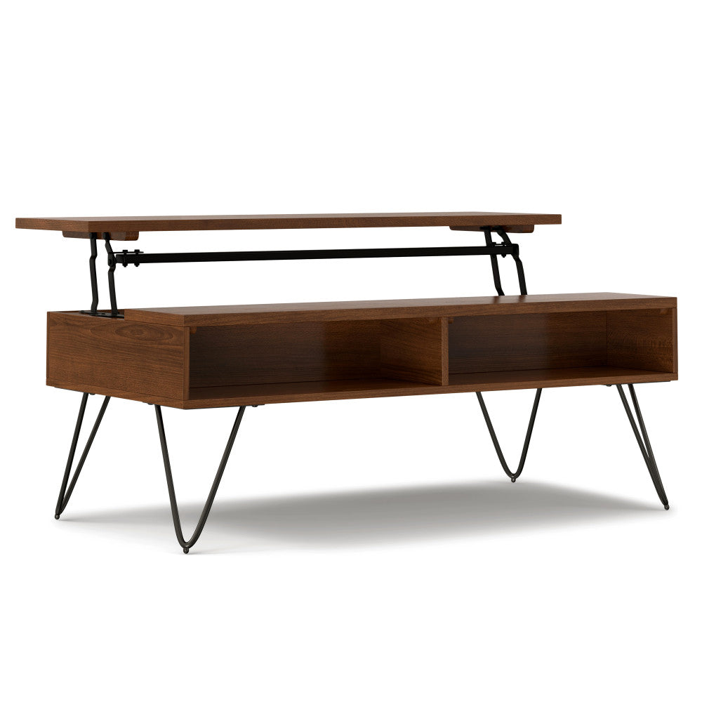 Hunter 48 inch Wide Solid Wood Lift Top Coffee Table in Walnut Veneer