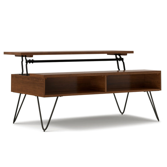Hunter 48 inch Wide Solid Wood Lift Top Coffee Table in Walnut Veneer