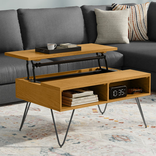 Hunter 36 inch Wide Solid Wood Small Lift Top Coffee Table in Oak