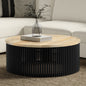 Demy 35 inch Wide Solid Mango Wood Coffee Table in Natural, Black