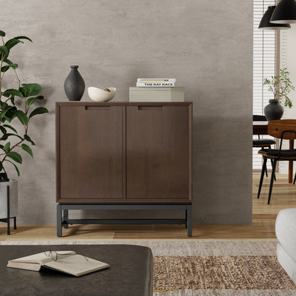 Banting 32 inch Wide Solid Wood Low Storage Cabinet in Walnut Brown