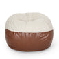 Maxi 5 Foot Two color Fabric and Faux Leather Rounded Bean Bag, Beige and Coffee Brown