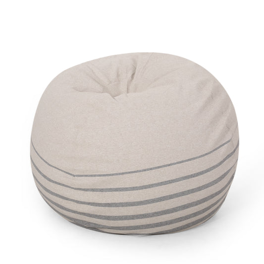 Bohemio 5 Foot Rounded Bean Bag, Striped Natural Grey