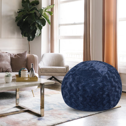 Faux Fur Bean Bag Chair, Navy-5ft Cozy and Stretchable Fabric Lounger for Children and Adults with Easy-Clean Cover, Comfortable Faux Fur Seating for Bedrooms, Filled with Shredded and Memory Foam.
