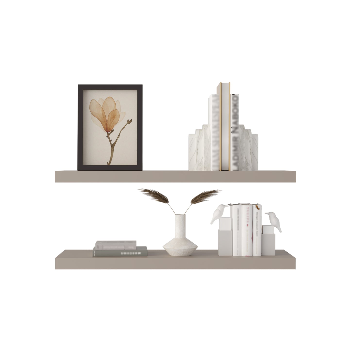 Taupe Floating Shelves - 2 Tier Wall Mounted Display for Living Room