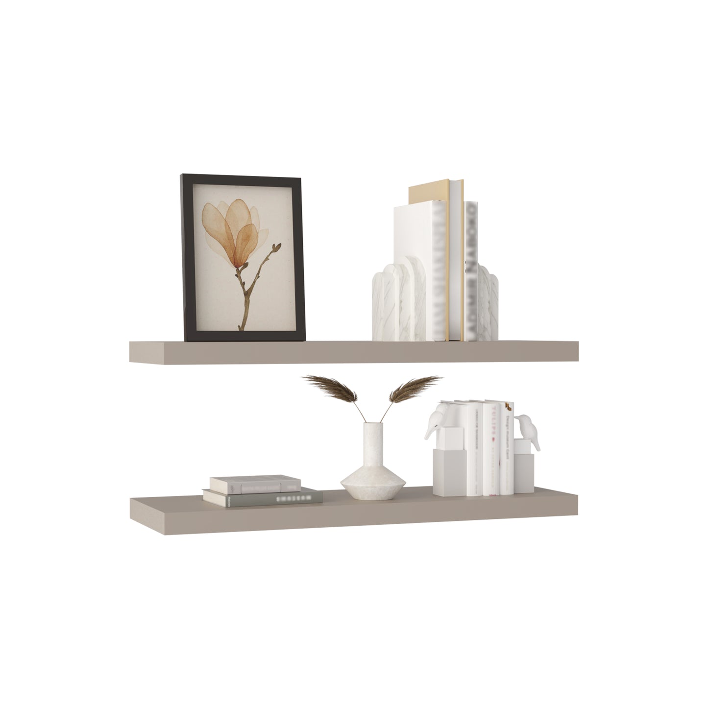 Taupe Floating Shelves - 2 Tier Wall Mounted Display for Living Room