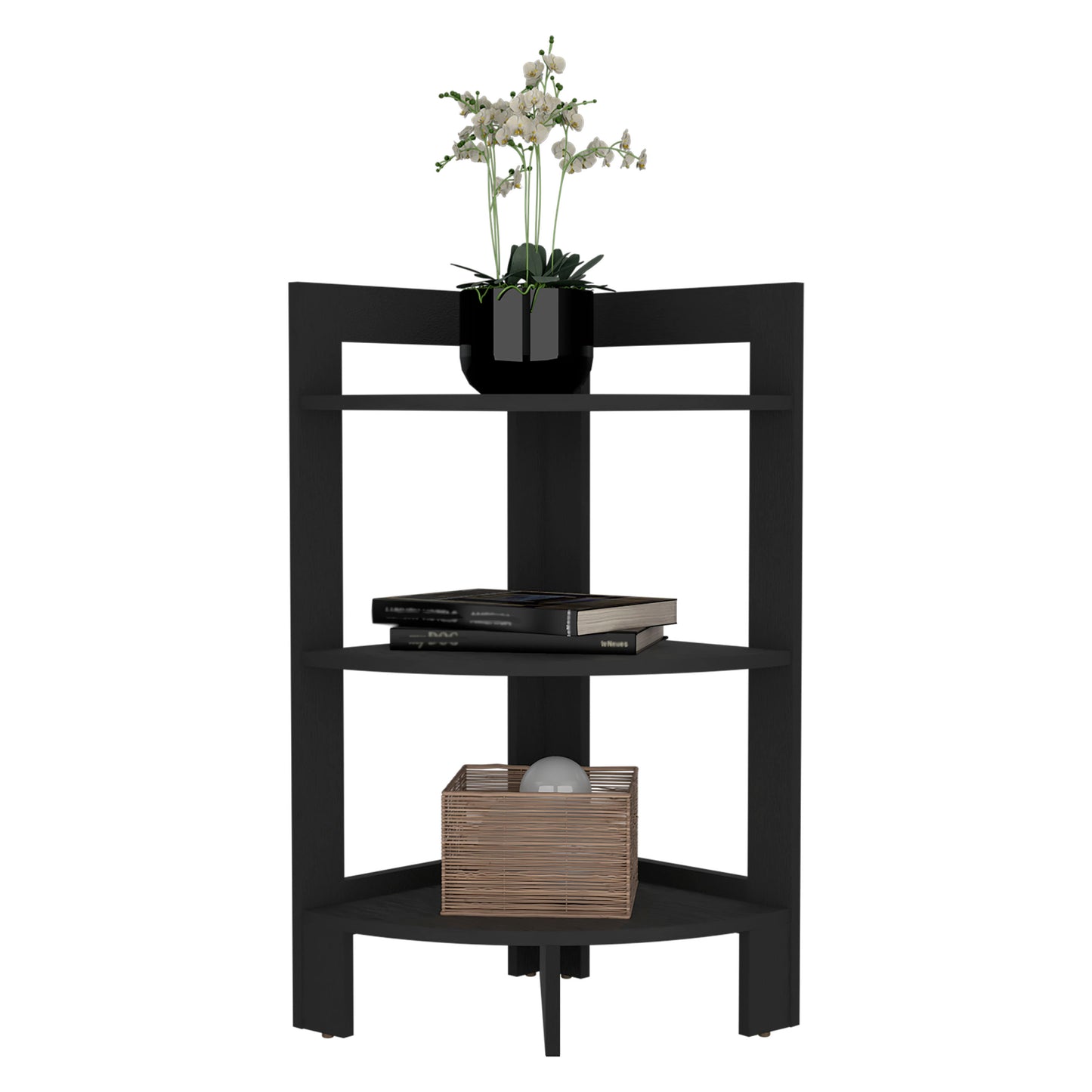 Black Rectangular Side Table - 3 Tier Shelf for Living Room