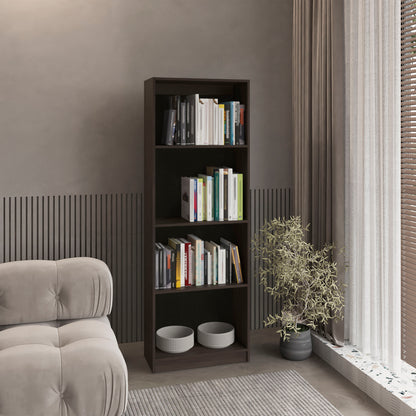 Home Tall Elegant 4-Shelf Bookcase Kronos, Open Storage, Stained Walnut