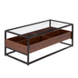 Contemporary Coffee Table in Black Metal, Walnut Wood, and Clear Glass