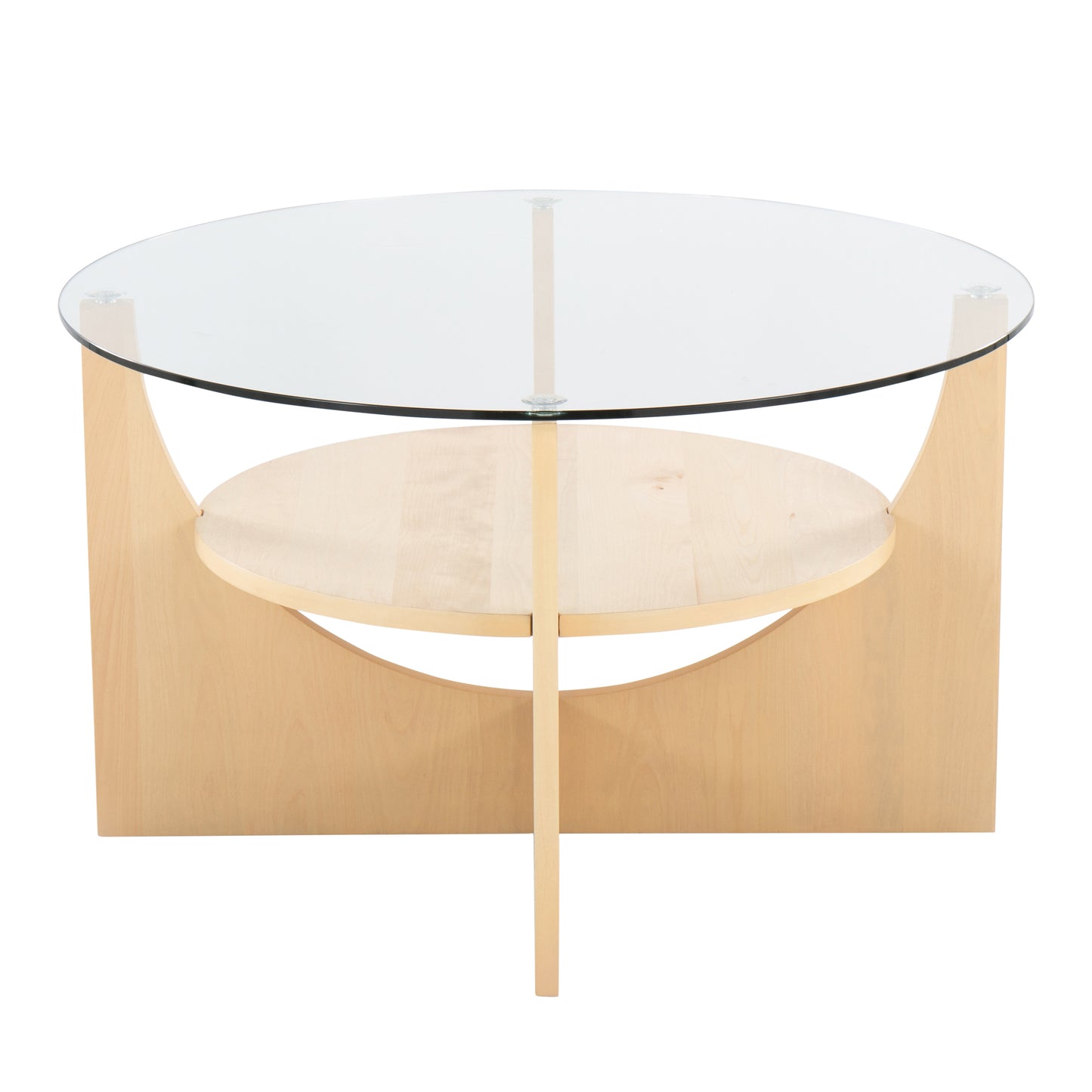 U-Shaped Contemporary Coffee Table in Natural Wood and Clear Glass