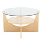U-Shaped Contemporary Coffee Table in Natural Wood and Clear Glass