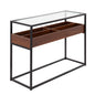 Contemporary Console Table in Black Metal, Walnut Wood, and Clear Glass