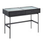 Contemporary Console Table in Black Wood, Black Steel, and Glass Top